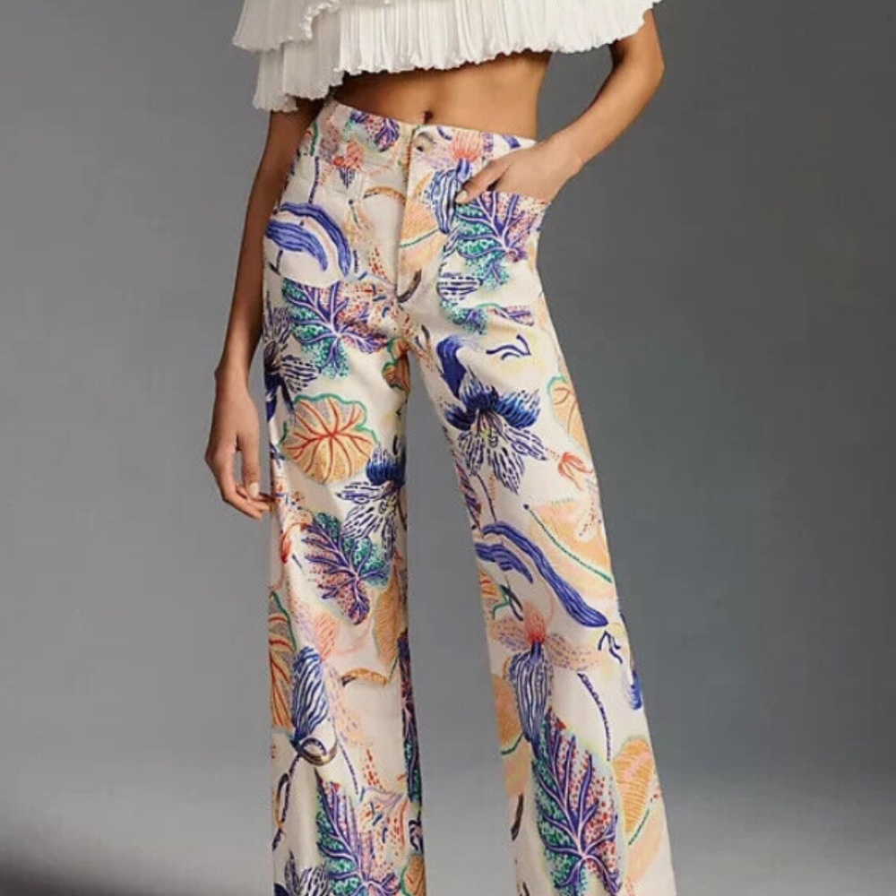 Anthropologie Sarah Gordon Maeve Colette Tropical Linen Pants 29